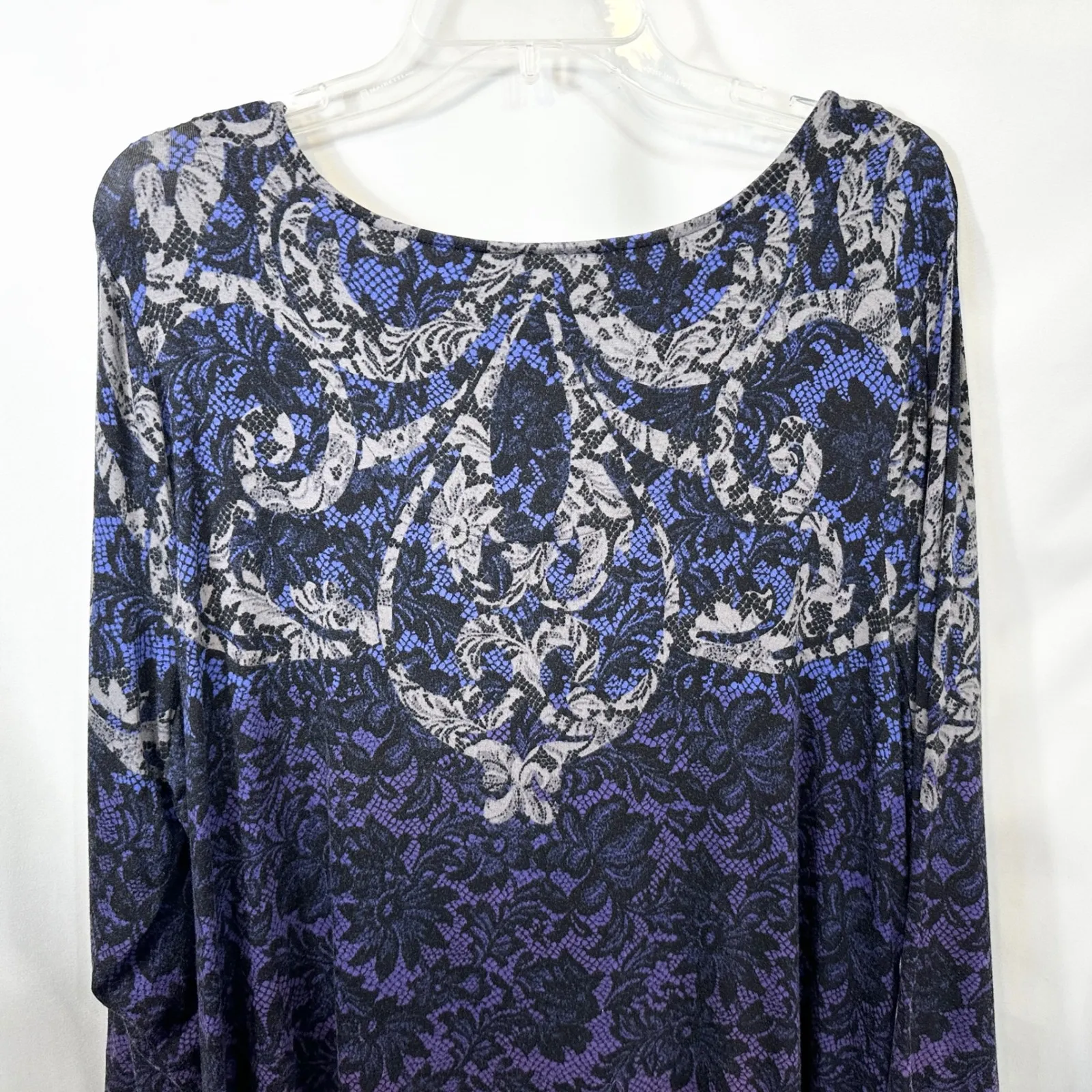 Soma XL Top Lounge Tunic Black Purple Lace‎ Print Ombre Long Sleeve Knit 191 - Image 6