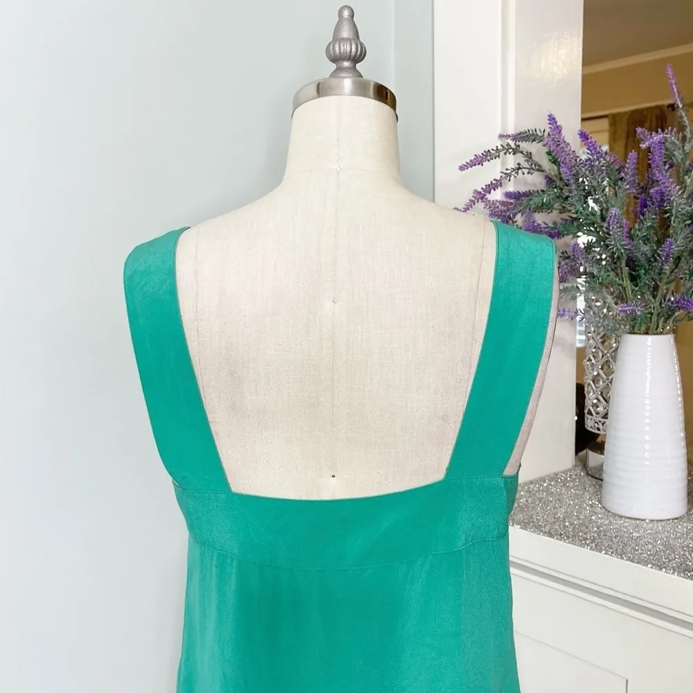 Banana Republic Silk Tank Top Pleated Button Front Blouse Green Small - Image 5