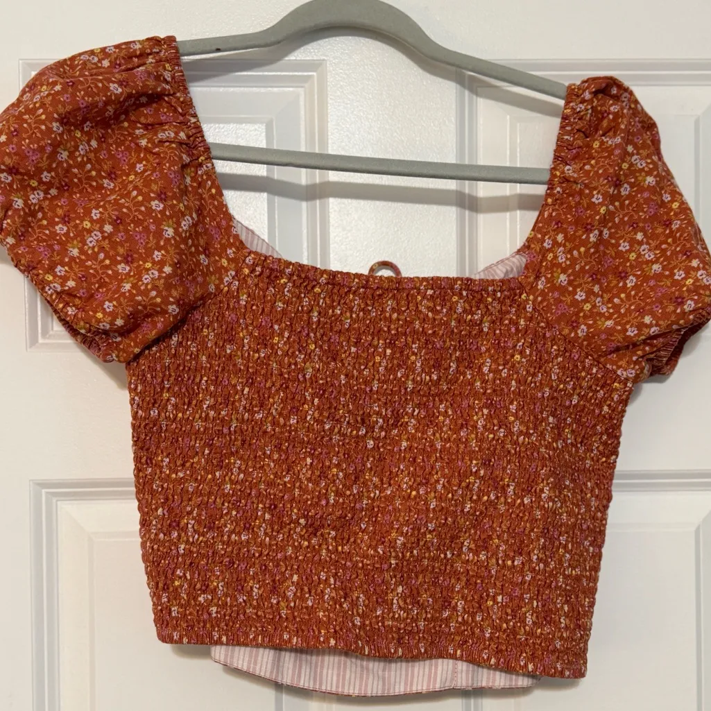 Womens Lucky Brand Laura Ashley Rust Corset Printed Floral Pink White Crop Large - Image 5