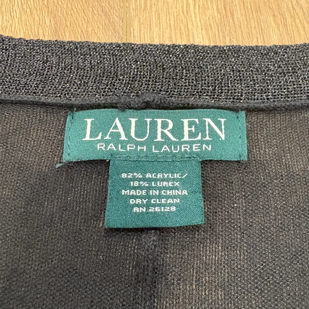 🌟LAUREN RALPH LAUREN🌟 SWEATER KNIT RUANA WRAP W. LUREX TRIM BLACK ONE SIZE - Image 3