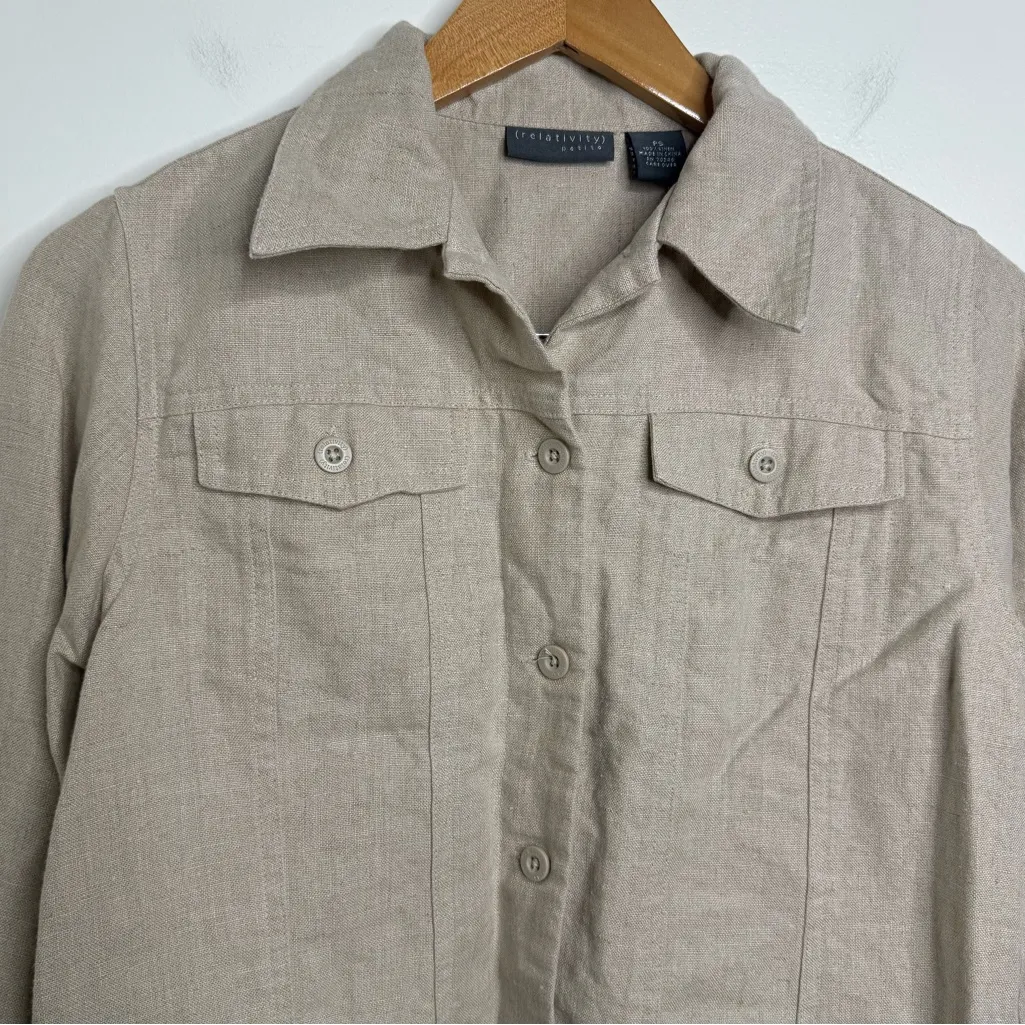Relativity Petite Small Linen Button Front Jacket Oatmeal Color unlined neutral - Image 5