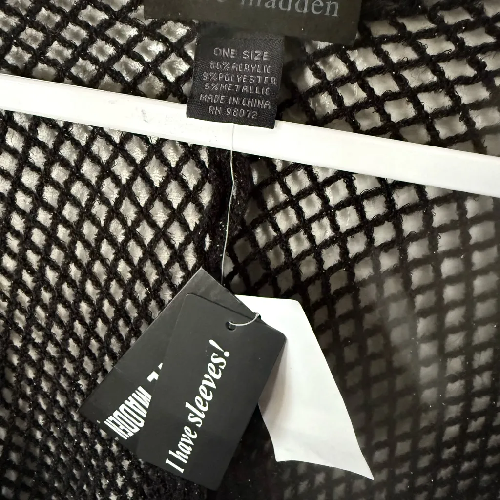STEVE MADDEN BLACK MESH Open Knit Cardigan Shawl Poncho/Kimono Style OS - Image 3