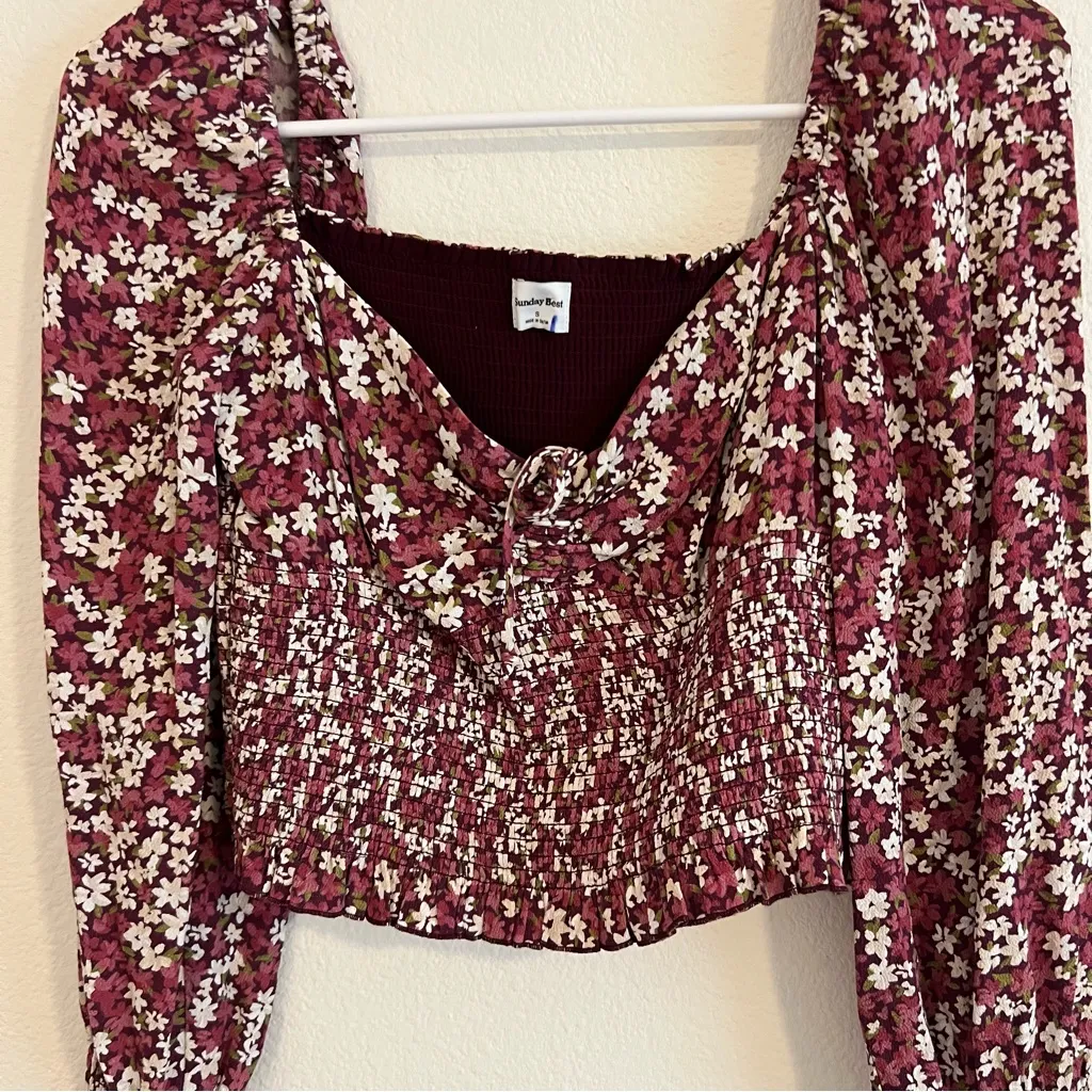 Aritzia Sunday Best Sinatra Rust Floral Long Sleeve Smoked Top Red - Image 4