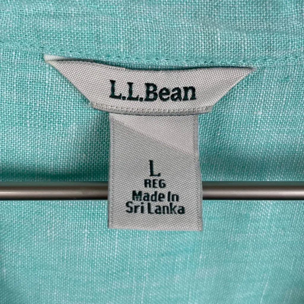 L.L. Bean Premium Washable Linen Long Tunic Top Size Large 100% Linen Fair Aqua Blue - Image 5