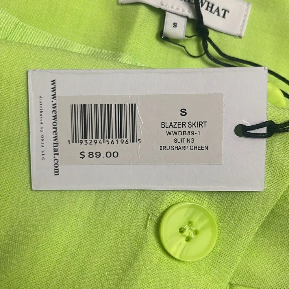 Weworewhat Womens Small Blazer Suit Mini Skirt Sharp Green Pockets Stretch NWT - Image 9