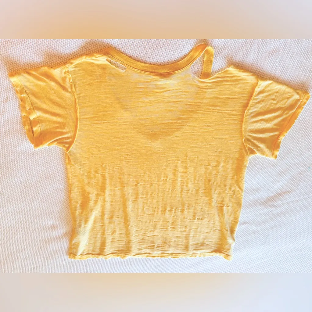 FREE PEOPLE We The Free Burnout Boyfriend T-shirt Yellow Short Sleeve CutOut Tee - Image 6