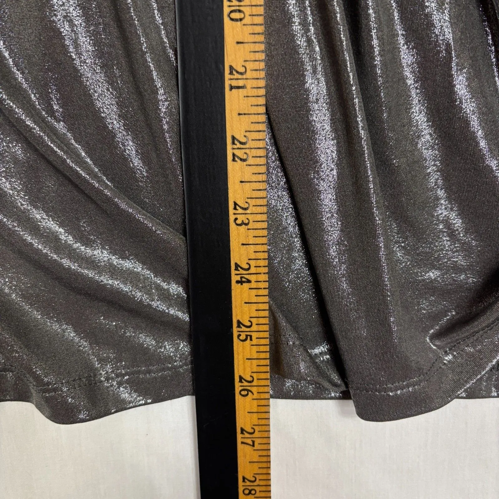 Denim 24/7 Babydoll Blouse Women’s L Silver Metallic Y2K Glam Party Holiday Size L - Image 6