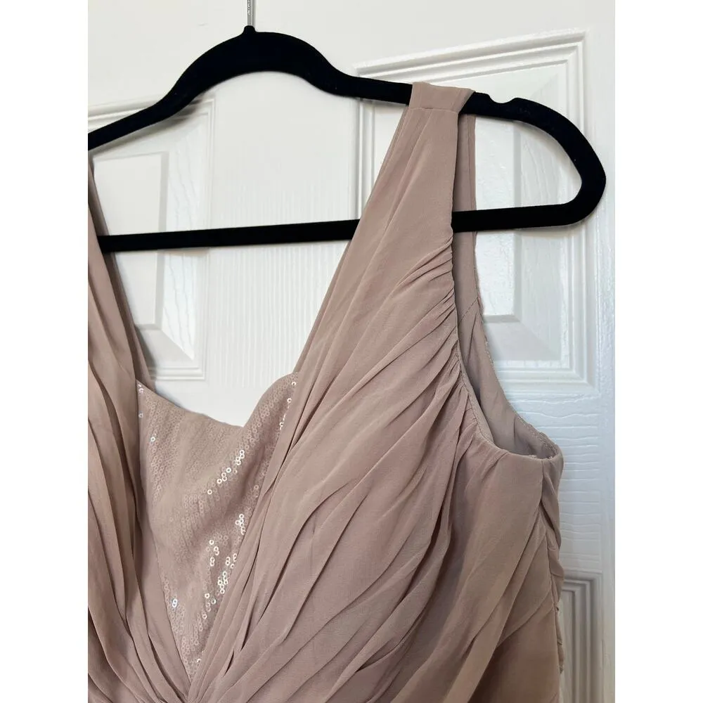 Dessy Collection Vivian Diamond Formal Long Bridesmaid Dress Size 16 Tan - Image 3
