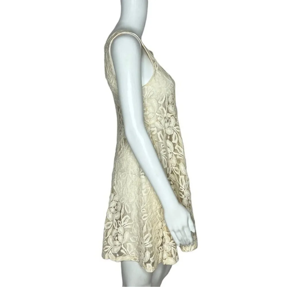 Free People Dress Womens XS Cream Miles Of Lace Sheer Lace Mini Neutral Feminine - Image 2