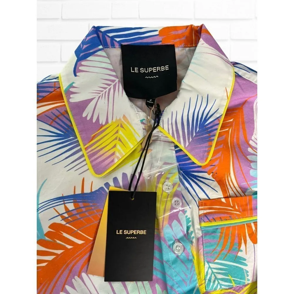 LE SUPERBE Shirt Women's Size‎ 2 Extra Camp Shirt In Desert Palms Brights - Image 5