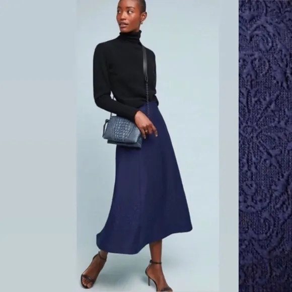 Anthropologie’s Maeve Heavy Knit Pastel Midi Skirt, Navy Floral Size S - Image 2