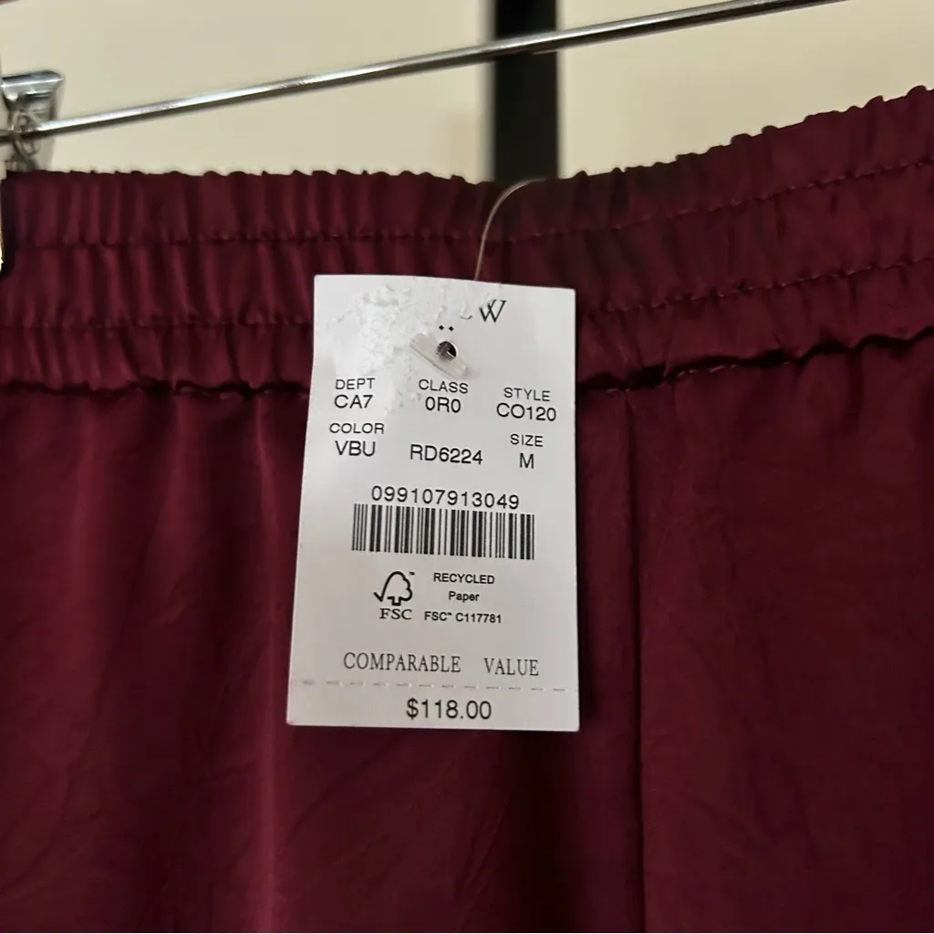 J.Crew Shiny Crinkled Pull-on Pants Wide Leg Burgundy Red NWT $118 Size M FLAW* - Image 7