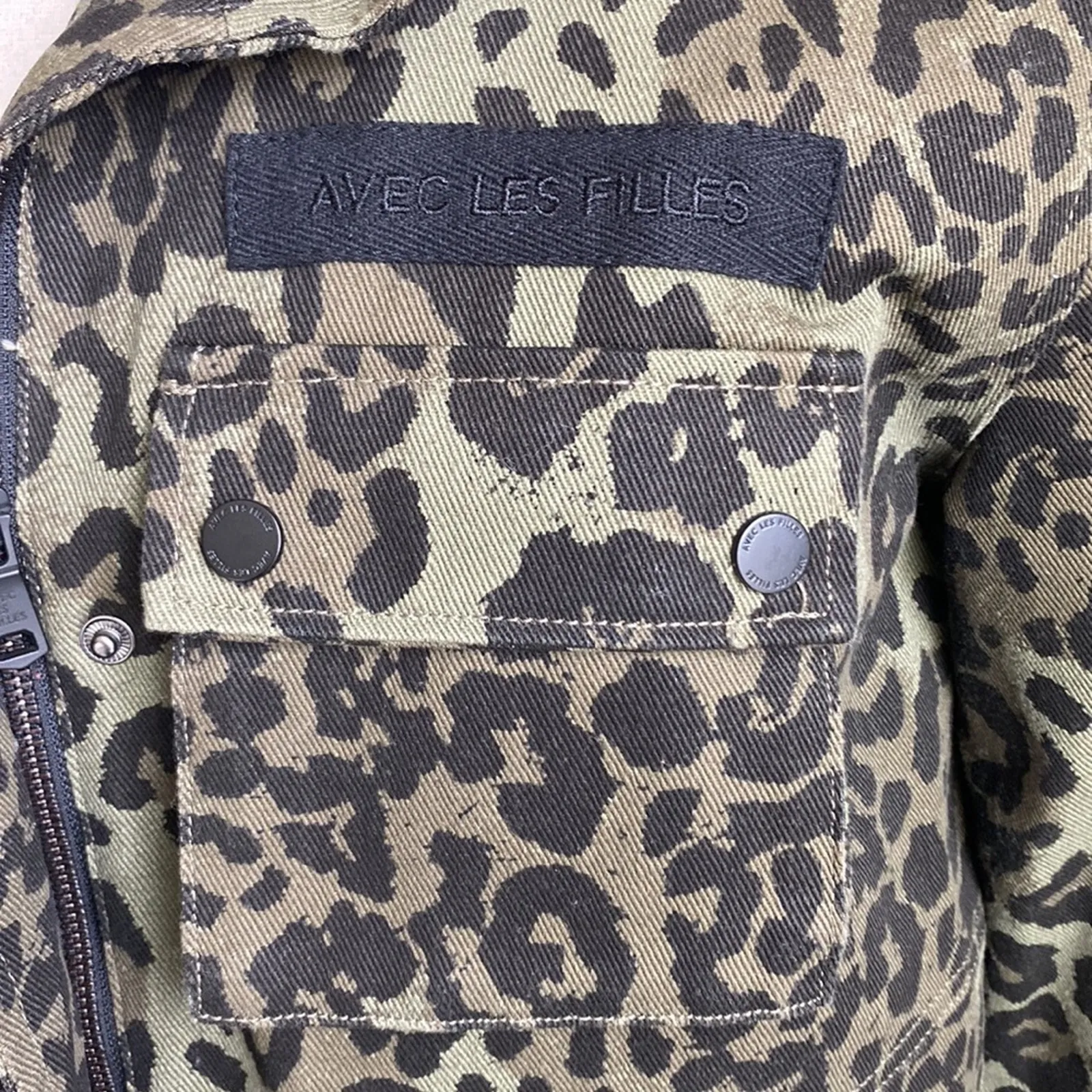 AVEC LES FILLES Utility Jacket Womens Sz Small Green Camo Leopard Military - Image 4