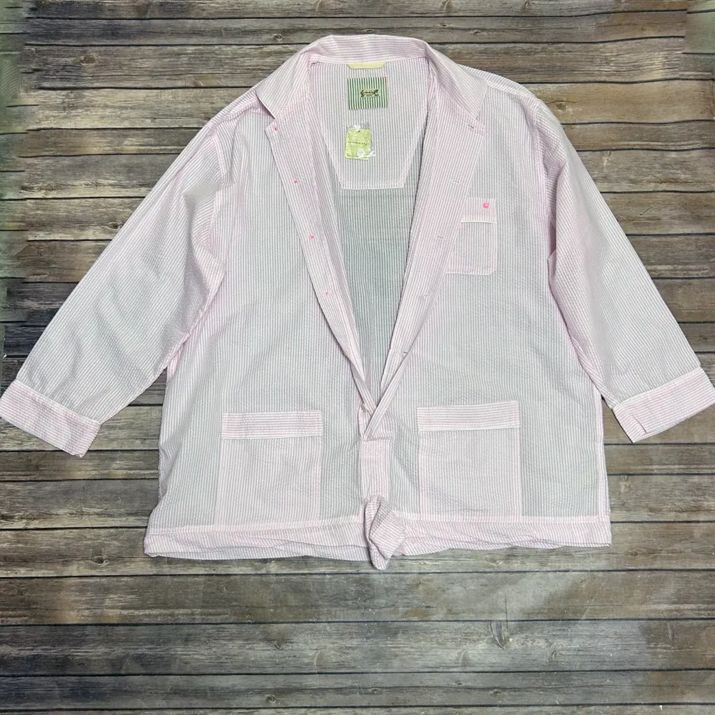 Intimately Free People Pink White Stripe Seersucker Pajamas Cloud Nine Romper XL - Image 2