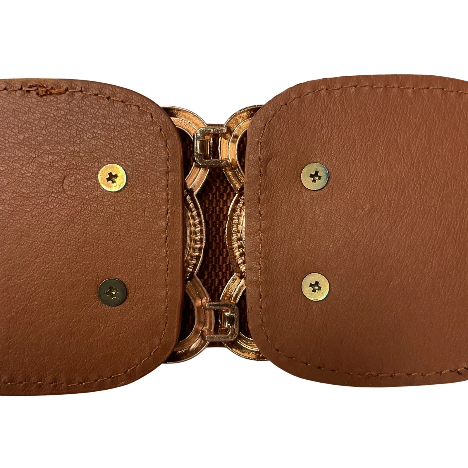 Y2K Women's Elegant Garterized Embellished Metal Buckle Wide Waist Belt One Size Orange - Image 6