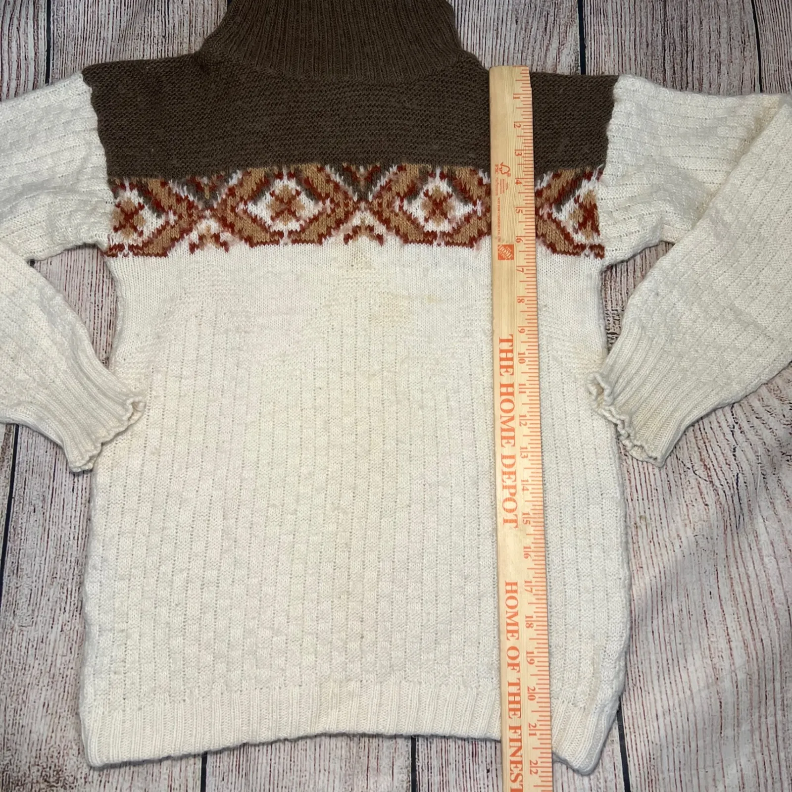 VTG 70s The Limited Italian Alpaca Wool Camel Sweater Fair Isle Brown Womens S - Image 2