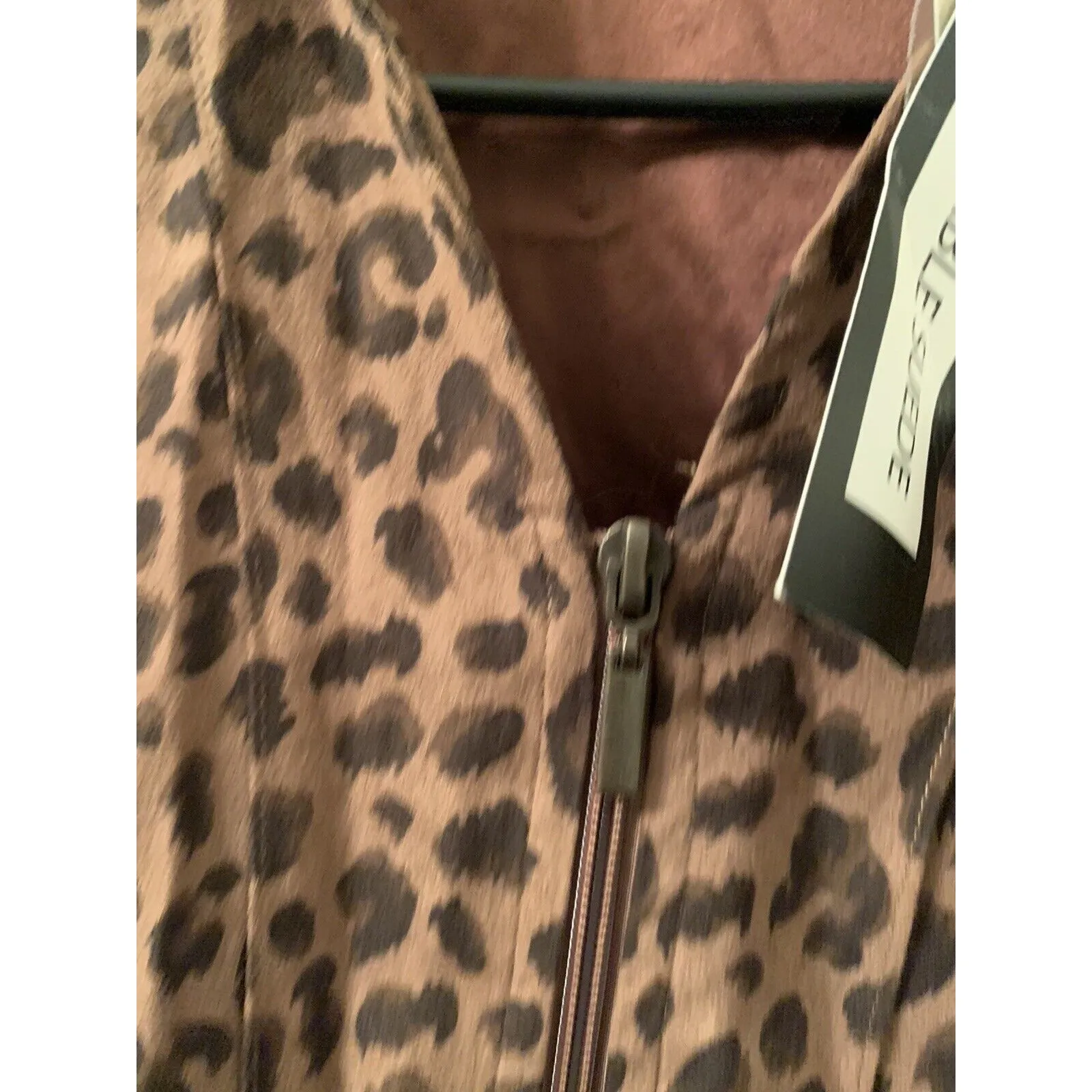 Lemon Grass Women's Leopard Animal Print Suede Full Zip Top Blouse Size Small - Image 4