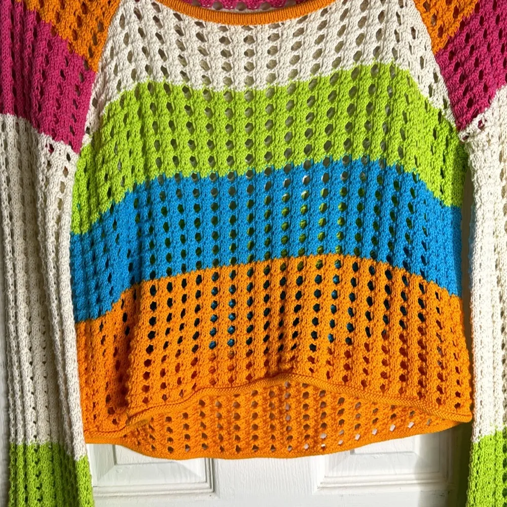 Wild Fable Crochet Magenta Lime Orange Sweater Size XSmall - Image 3