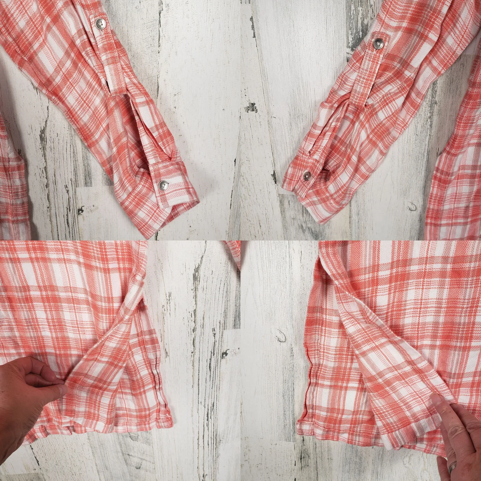 Calvin Klein Jeans Coral Orange Plaid Long Sleeve Button Down Shirt Size Large - Image 10