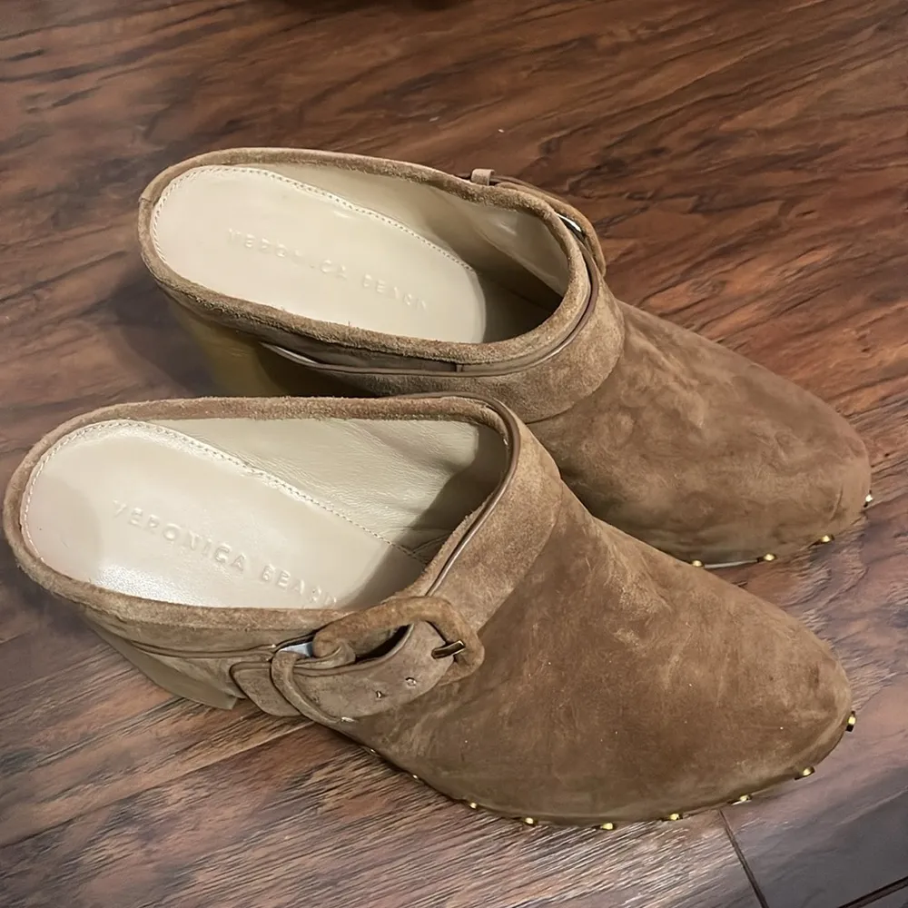 💖 Veronica Beard Brown Dacey Suede Heeled Clogs - Image 3