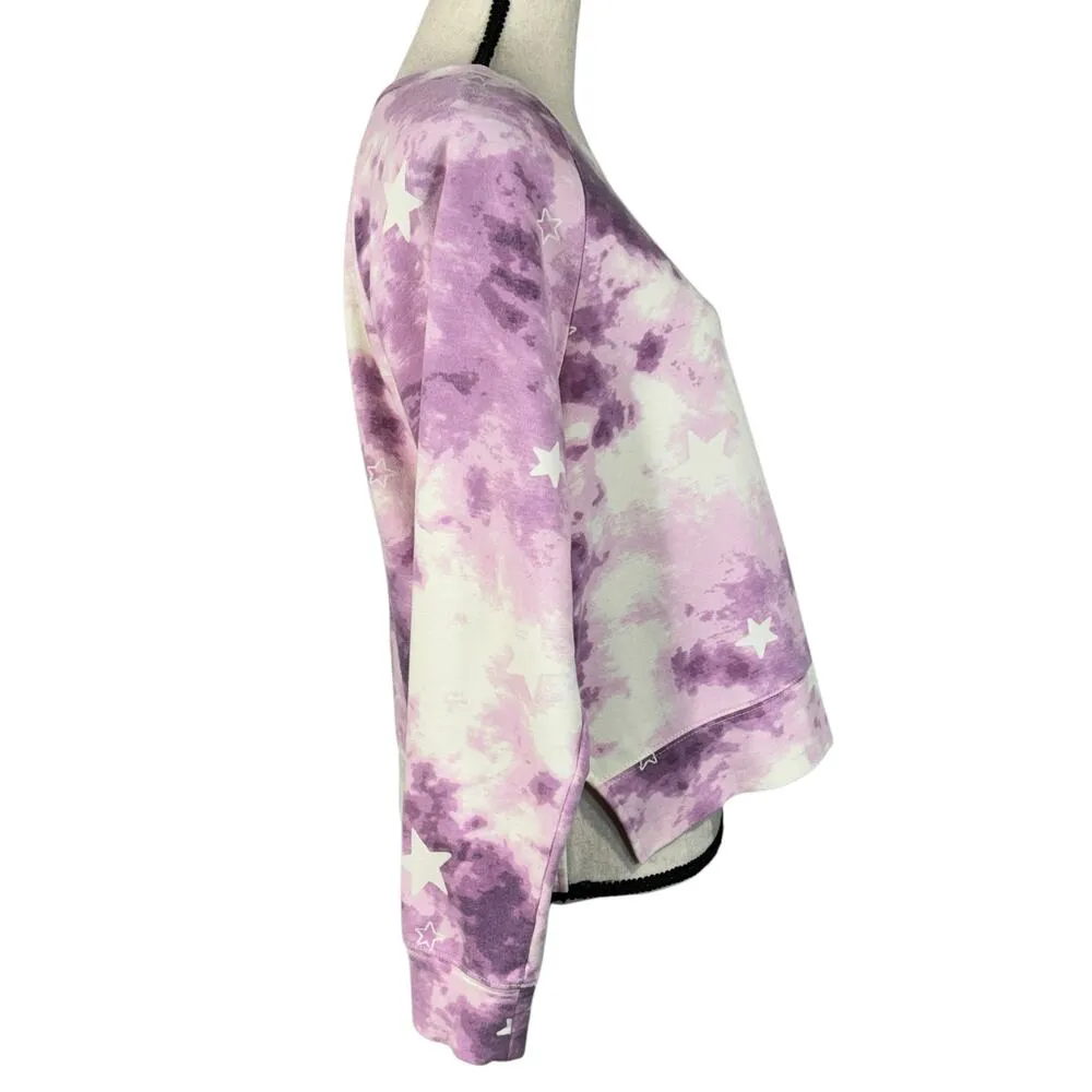 Wildfox Medium Cropped Sweatshirt Tie-Dye Stars Pullover Long Sleeve Slit Purple - Image 3