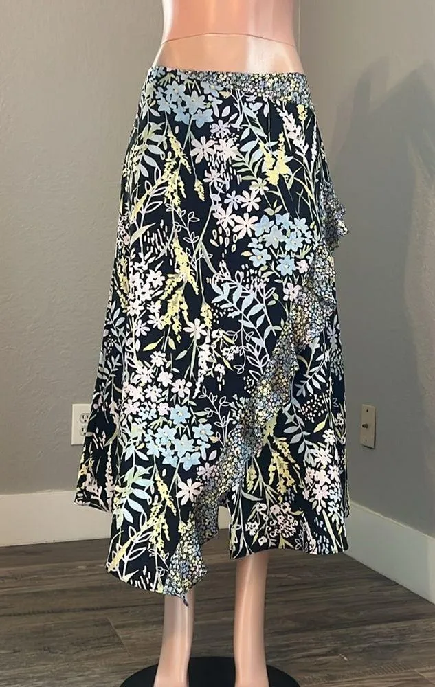 Calvin Klein Womens Spring Colorful Ruffled Wrap Midi A-Line Skirt size 10 #100 - Image 3