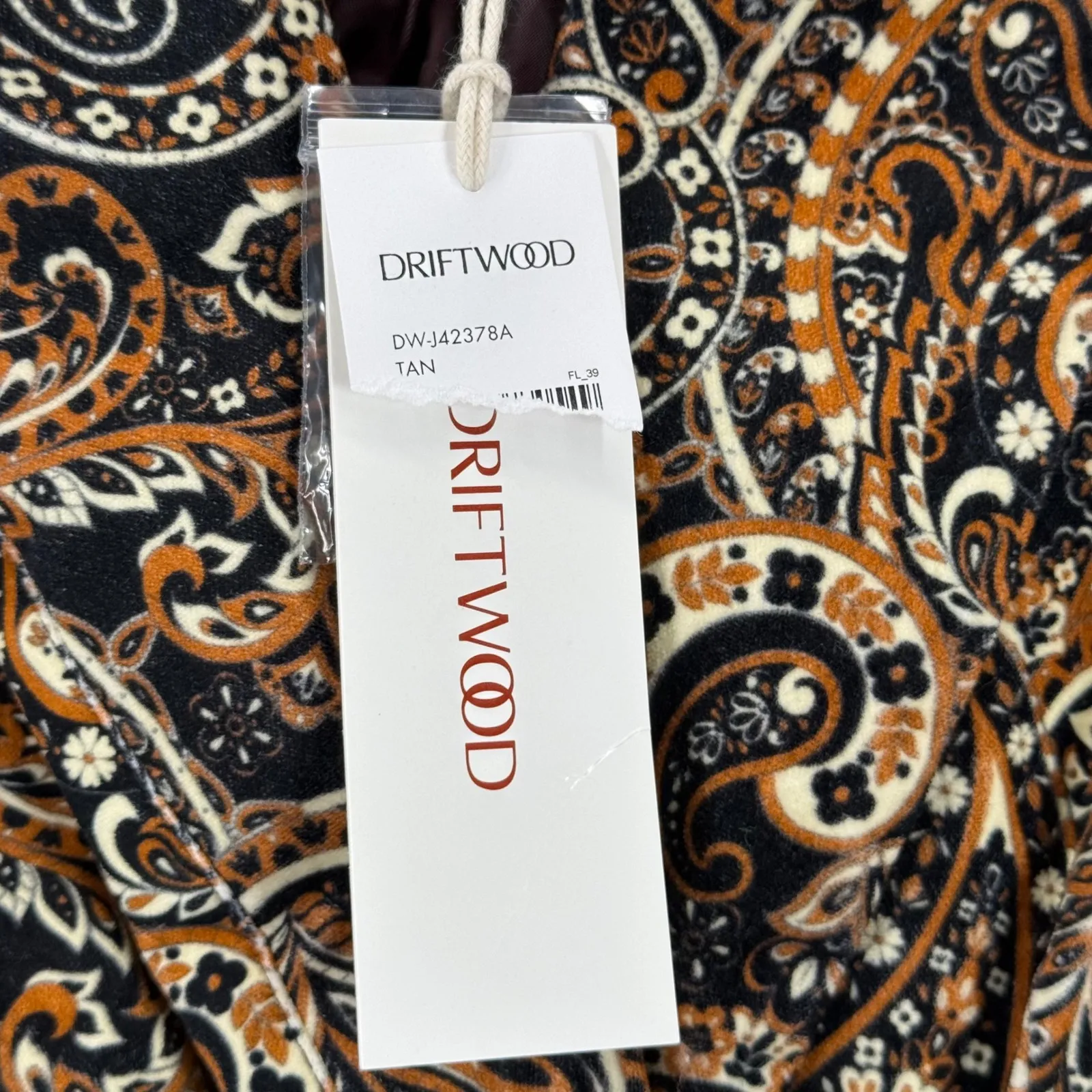 Driftwood Paisley Print Velour Blazer Jacket Womens XS Tan Black Orange Pockets - Image 6