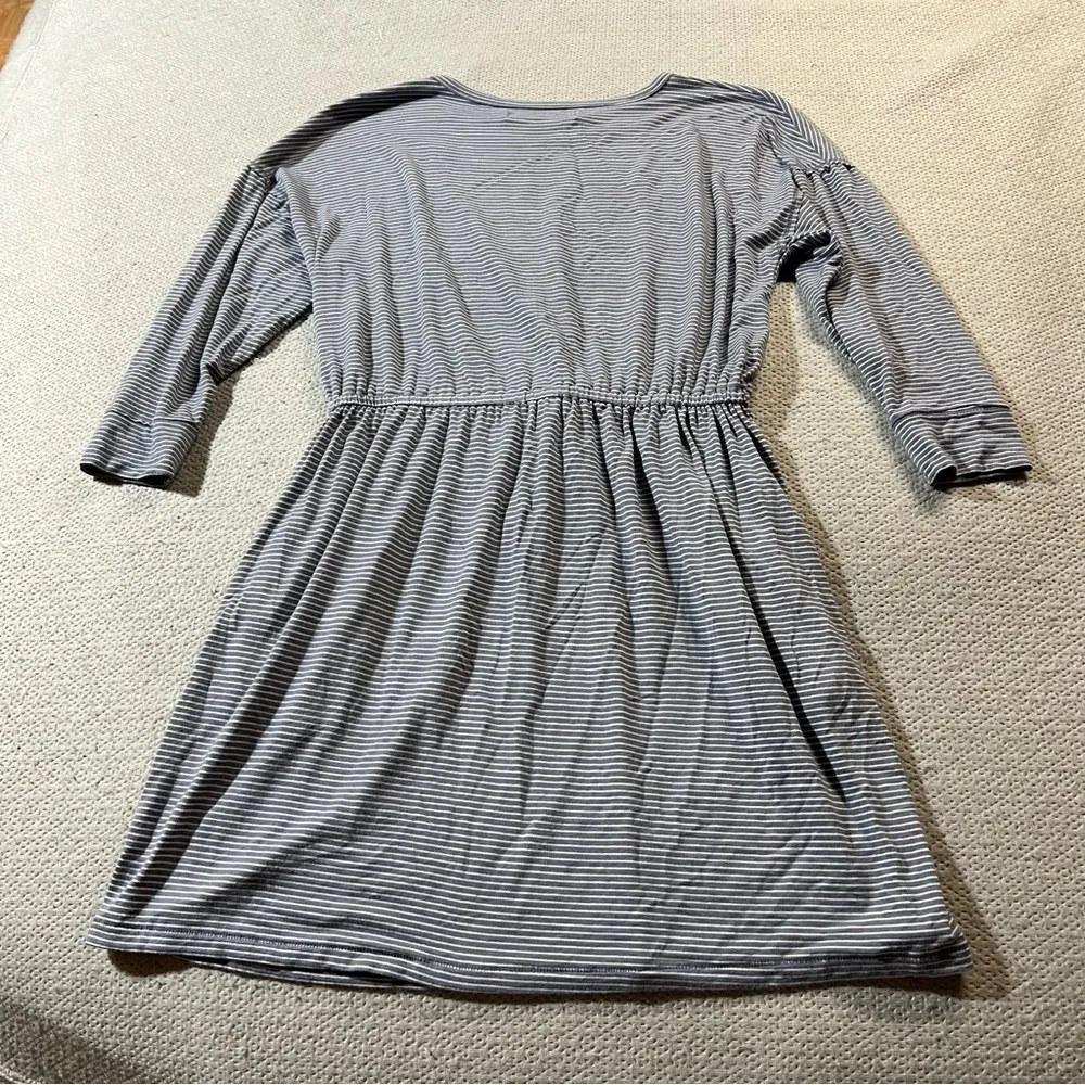Striped White & Blue Cinched Waist 1/2 Sleeve Dress Size S - Image 4
