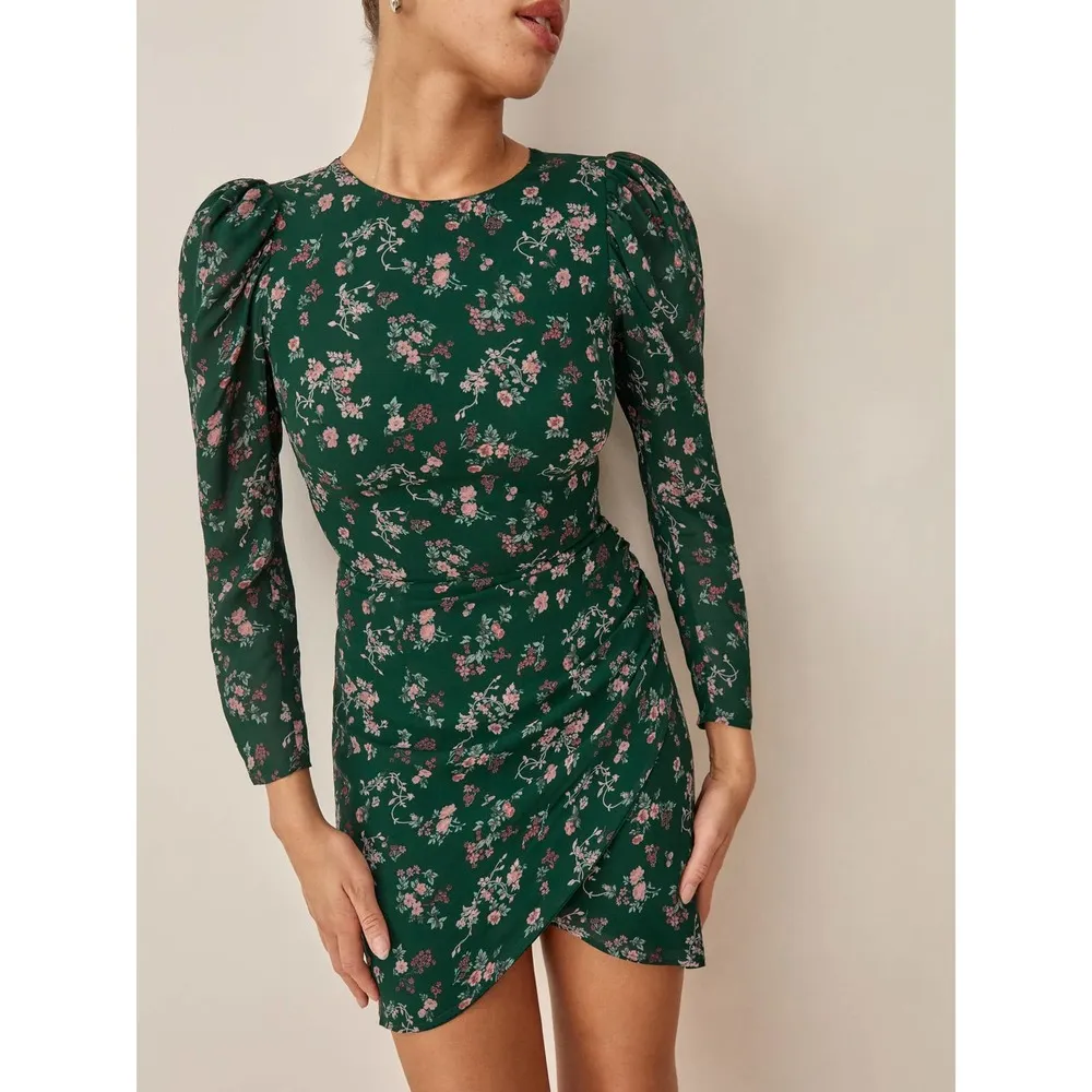 Reformation Juni Emilia Green Floral Print Long Sleeve Mini Dress Size 10 NWT - Image 35