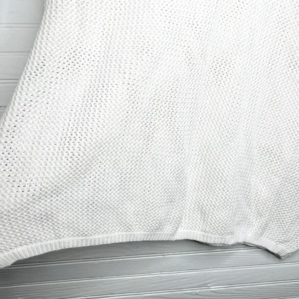 Joan Vass White Open-Knit V-Neck Pullover Oversized Sweater Size 1 8/10 - Image 5