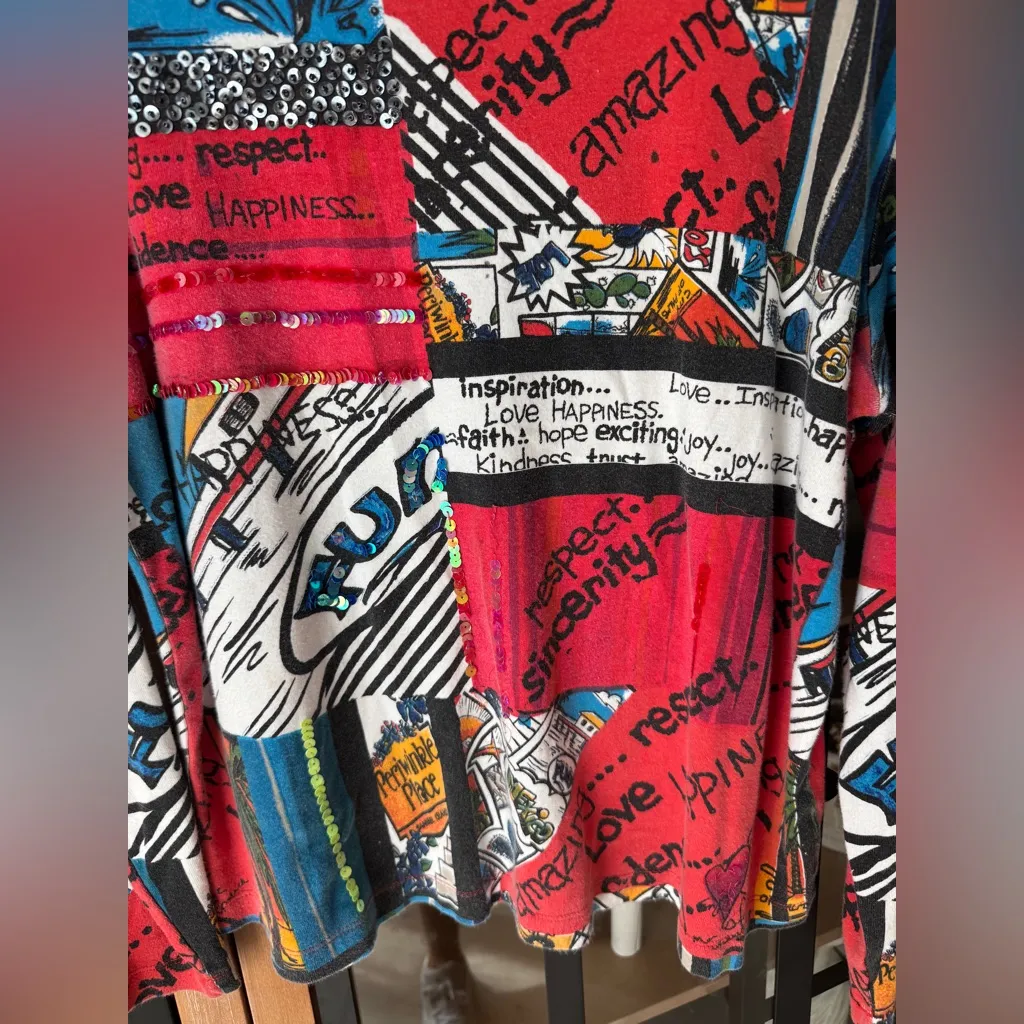 Vintage 2000s y2k Chico’s Art Patchwork Graphic Top Inspirational long sleeve - Image 6