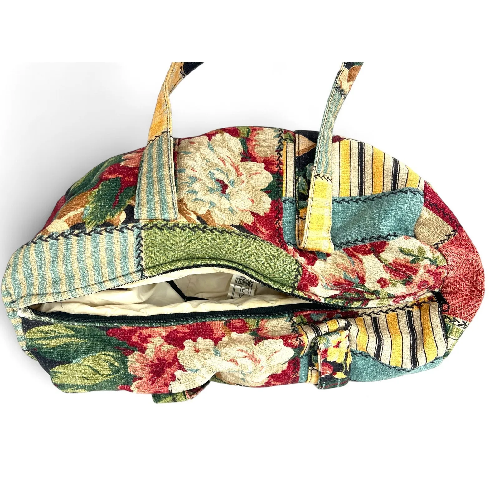 Vintage quilted floral patchwork duffel tote bag Gym Large Shoulder Top Handle - Image 6