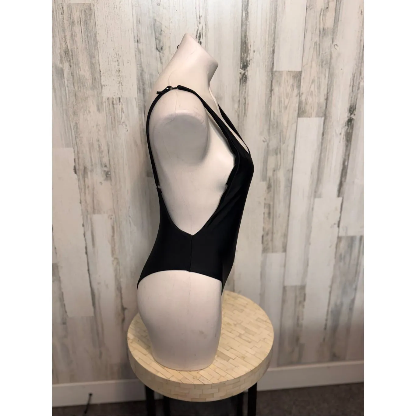 Classic Black Scoop Back Bodysuit | Stretchy Basic Tank One Piece – Size Medium - Image 6