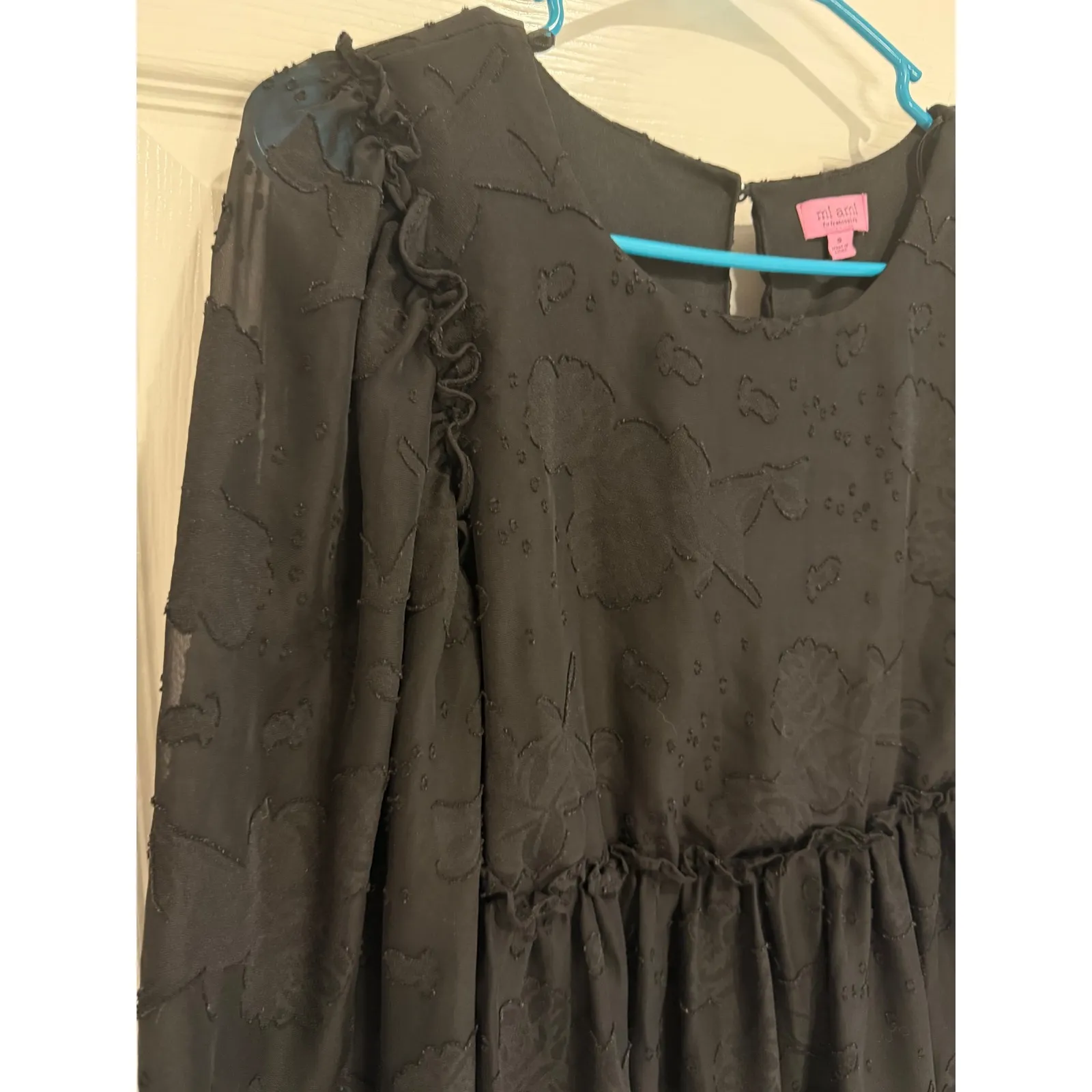 Mi Ami for Francesca's Babydoll Dress‎ Floral Long Sleeve Ruffle Black S - Image 2