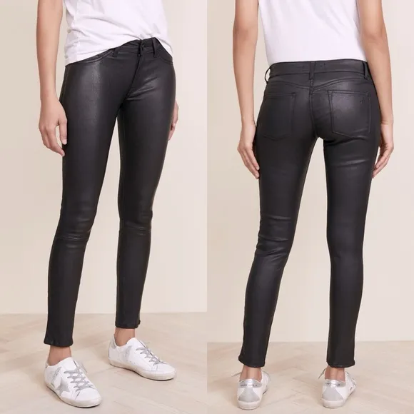 DL1961 Emma Power Legging Leather & Coated Waxed Skinny Jeans Black Size 24 NEW - Image 2