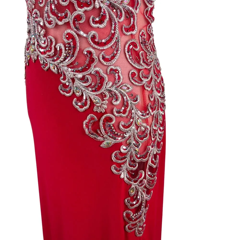 Jovani Prom Evening Gown Red 6 Beaded V-Neck  Back Zip Lined - Image 17