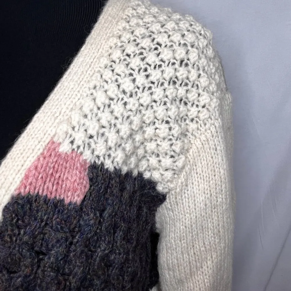 VTG Bloomingdales Shetland Wool Cardigan Sweater Cottage Core Granny Patchwork M Pink Size M - Image 3