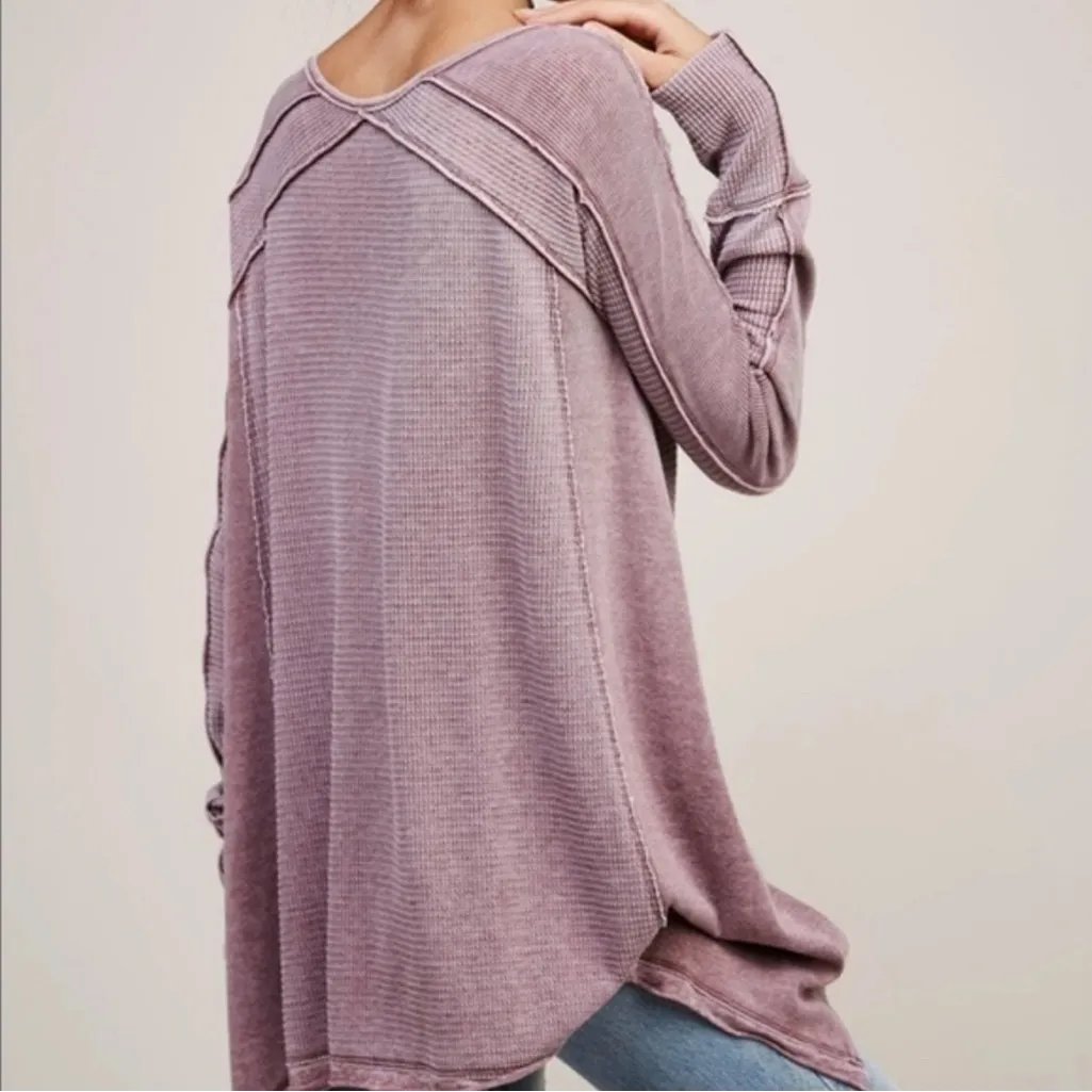 Free People Free Pacific Thermal V-neck Long Sleeve Distressed Shirt Oversize S - Image 2