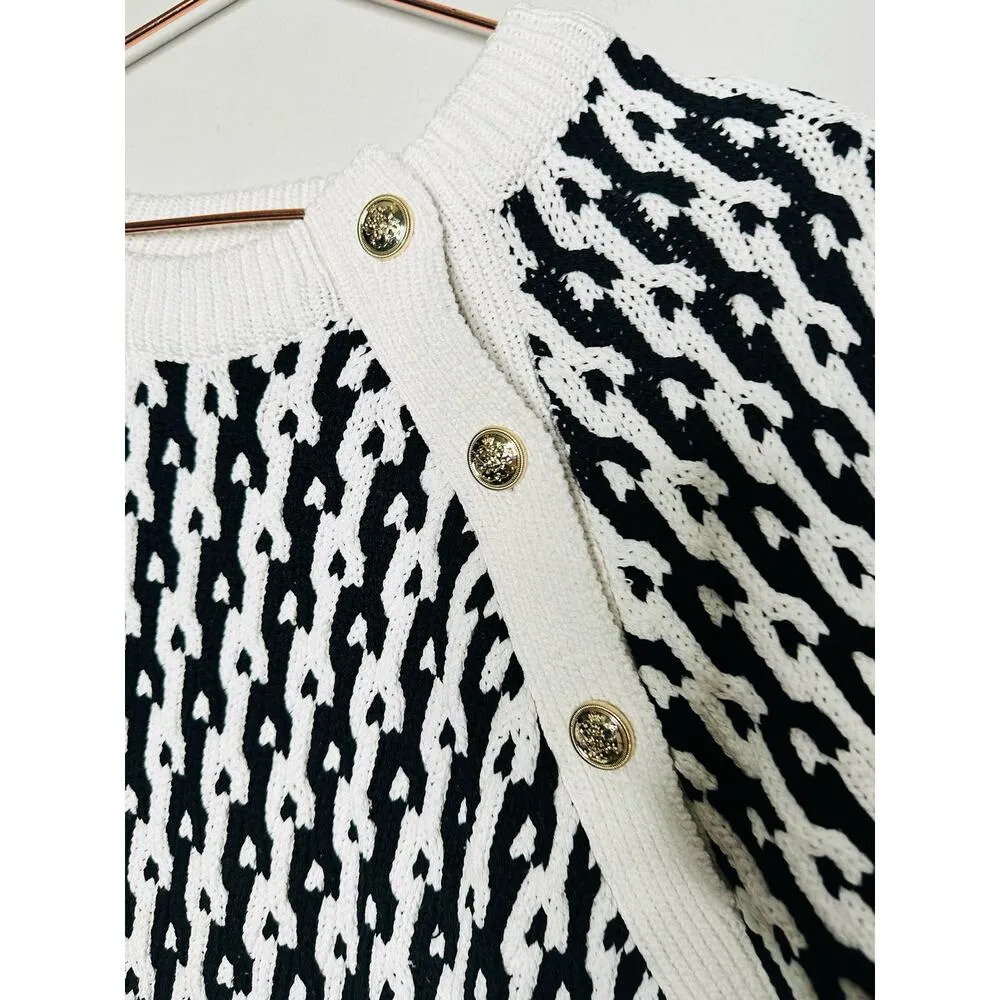 DEREK LAM 10 Crosby Sawyer Black Ivory Long Sleeves Gold Button Sweater Size XXL - Image 10