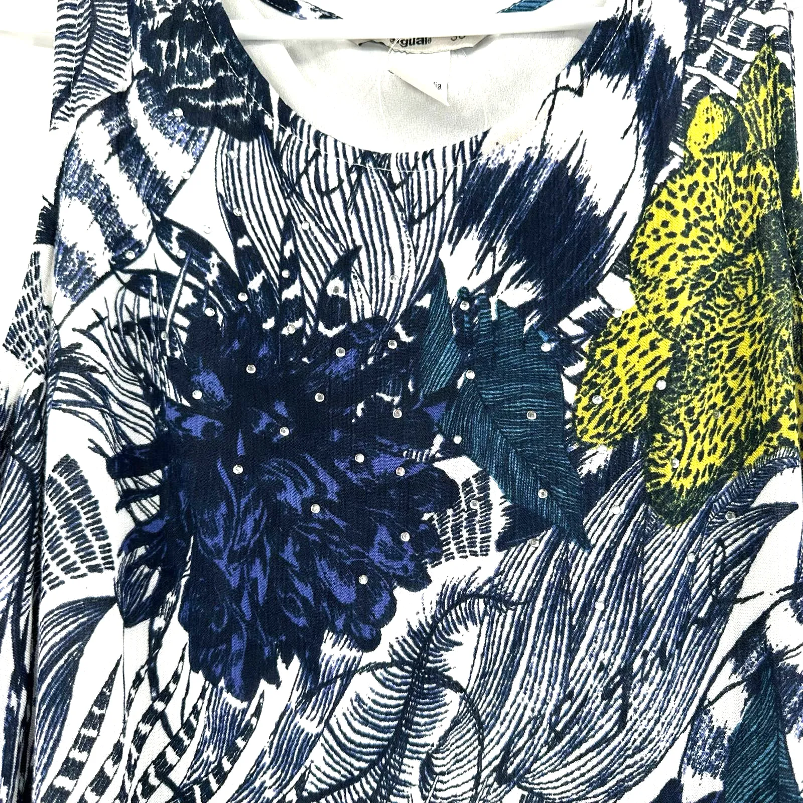 Desigual size eu 36‎ small sleeveless shift style floral print dress white blue - Image 3