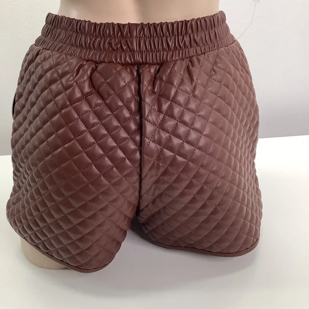 Jolie & Joy Faux Leather Shorts Hot Pants Padded Quilted Elastic Waist New Brown Size XL - Image 3