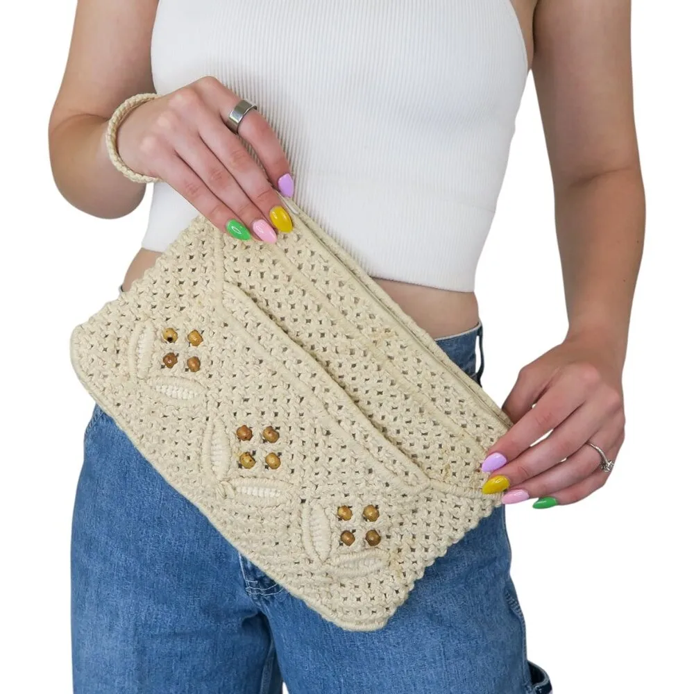 Vintage 70s Crochet Boho Philippine Macrame Crochet Clutch Brown - Image 2