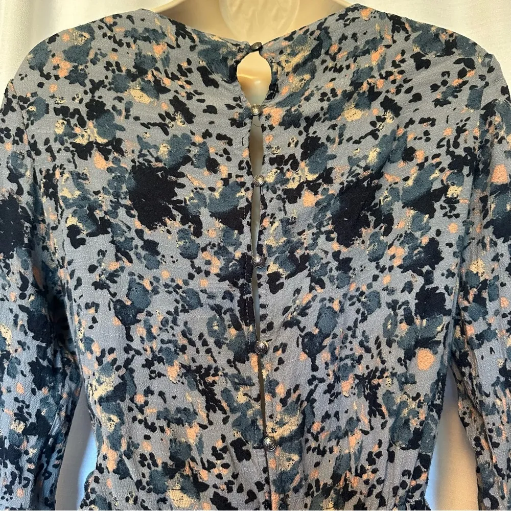FREE PEOPLE Romper ALL THE RIGHT RUFFLES BLUE Floral Size Small Boho Festival - Image 6