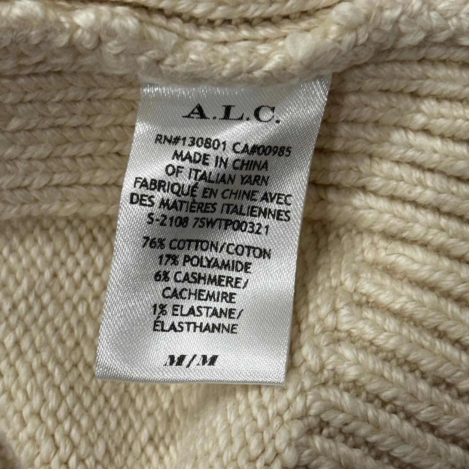 A.L.C. Cream Ribbed Knit Square Neck Cashmere Blend  sweater Tank Top Sweater M - Image 6