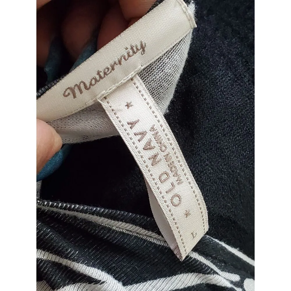 Old Navy Maternity Black & White Modal V-Neck Long Sleeve Knee Length Dress L - Image 8