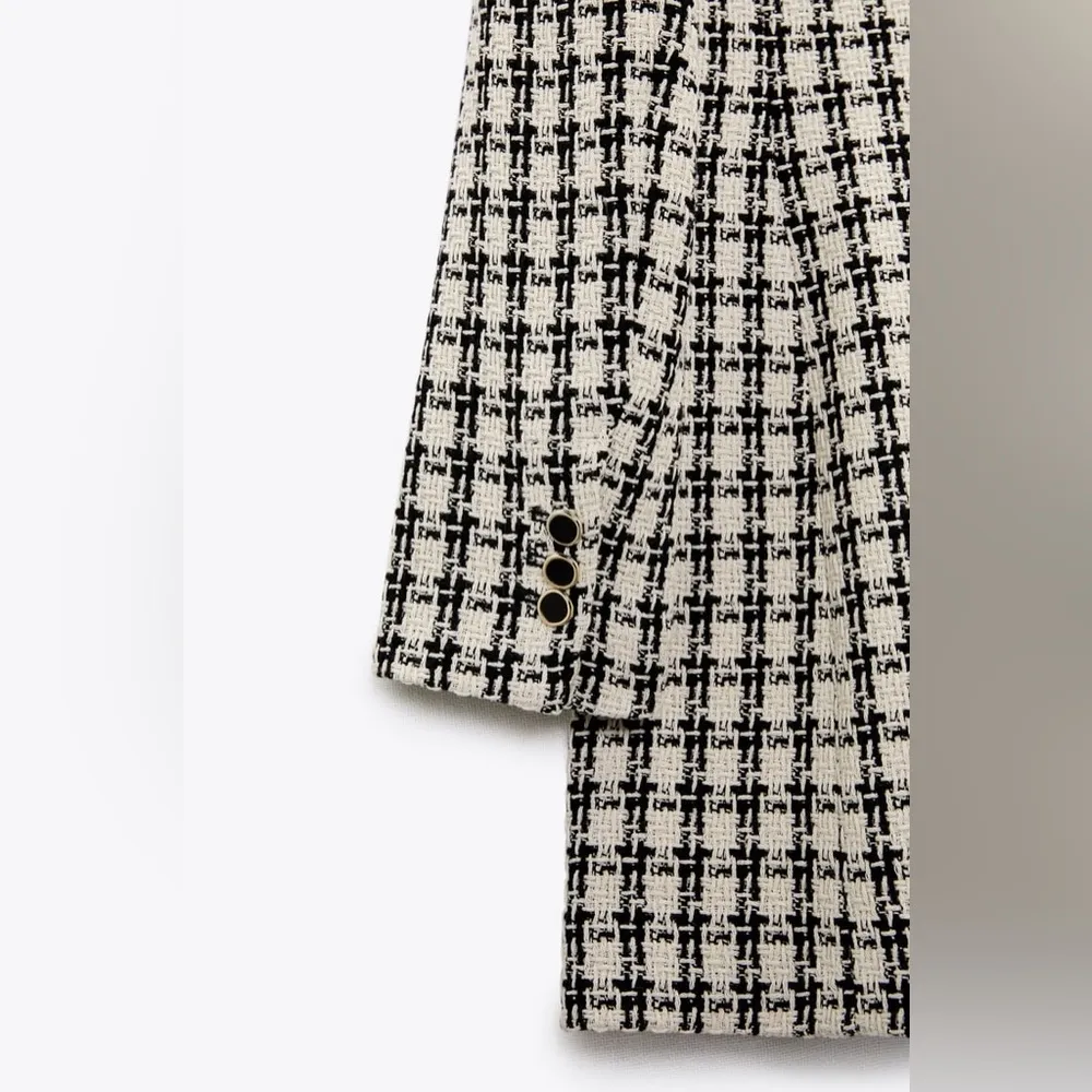 ZARA TWEED WEAVE TEXTURED DOUBLE BREASTED BLAZER BLACK/WHITE PLAID Size XS NEW - Image 11