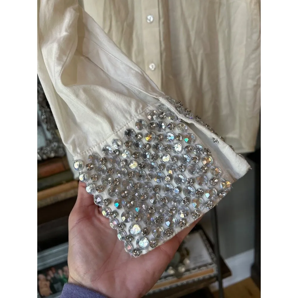 Retrofête Retrofete Katie Rhinestone Cuff Button Down Top White Silver Womens Size Small - Image 7