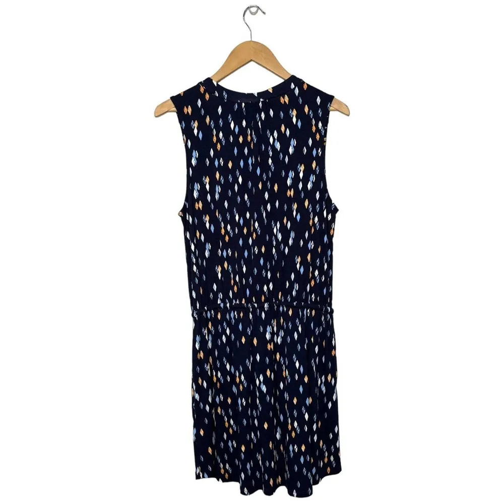 New Metaphor Geometric Diamond Sleeveless Drawstring Waist Shirt Dress Navy M - Image 8