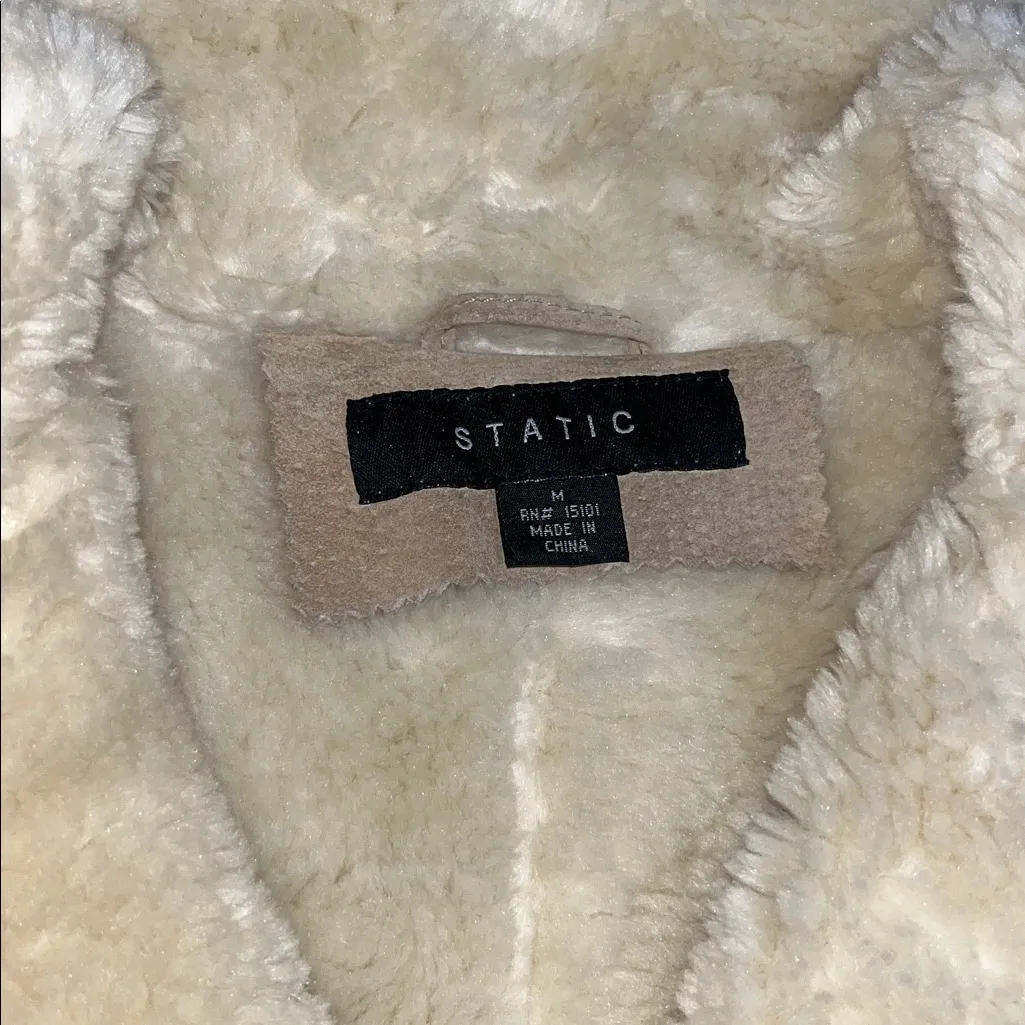 STATIC Patchwork Suede Leather Penny Lane Sherpa Coat Jacket Neutral Brown Tan M Size M - Image 7