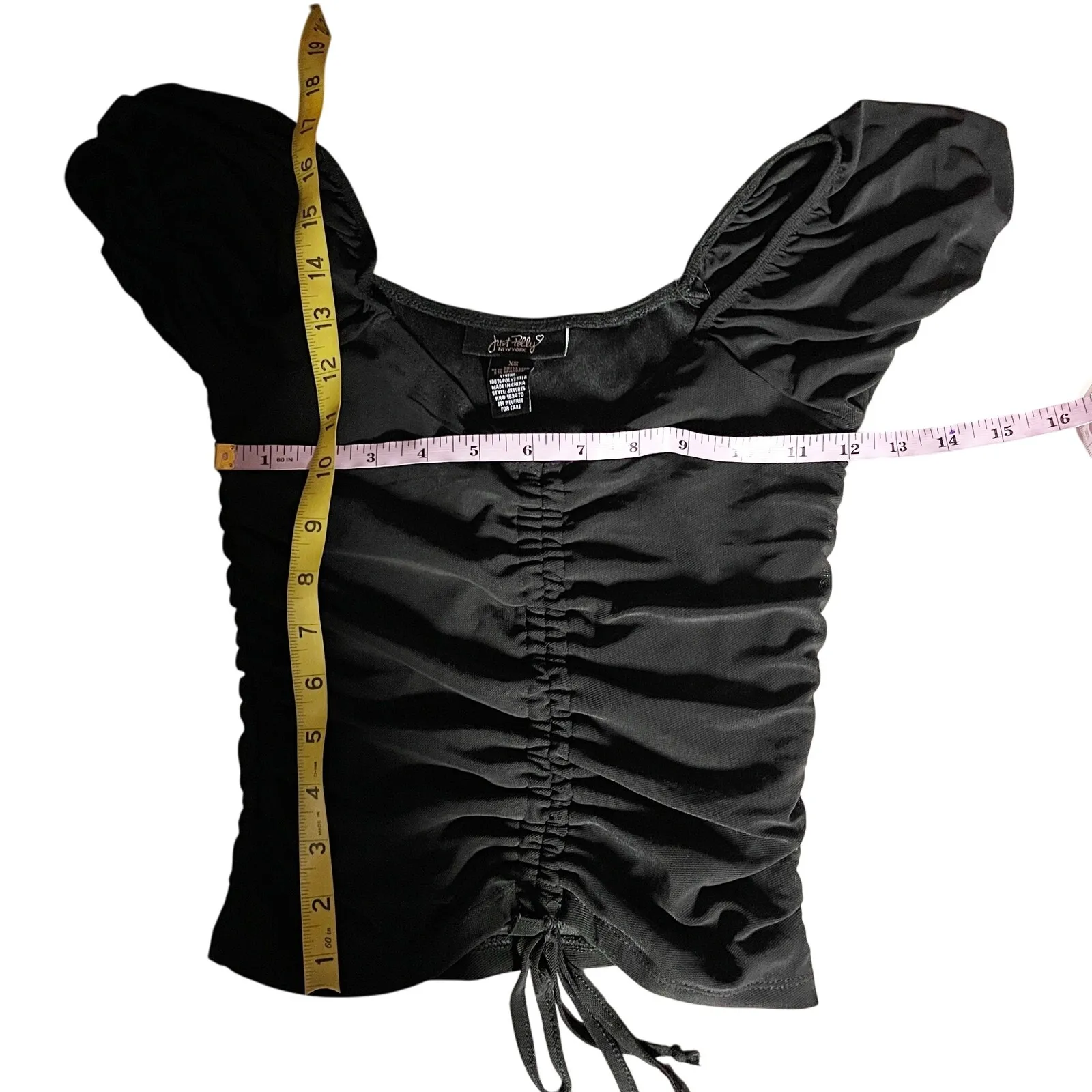 Just Polly Womens Top XS Puff Sleeve Mesh Witchy Whimsigoth Renaissance Y2K Chic Black - Image 9